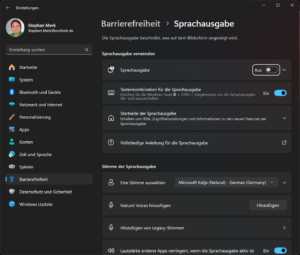 Einstellungsfenster der Microsoft Sprachausgabe unter Windows 11