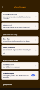 Ally App Einstellungsfenster