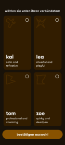 Ally App Start mit Auswahl der Allys